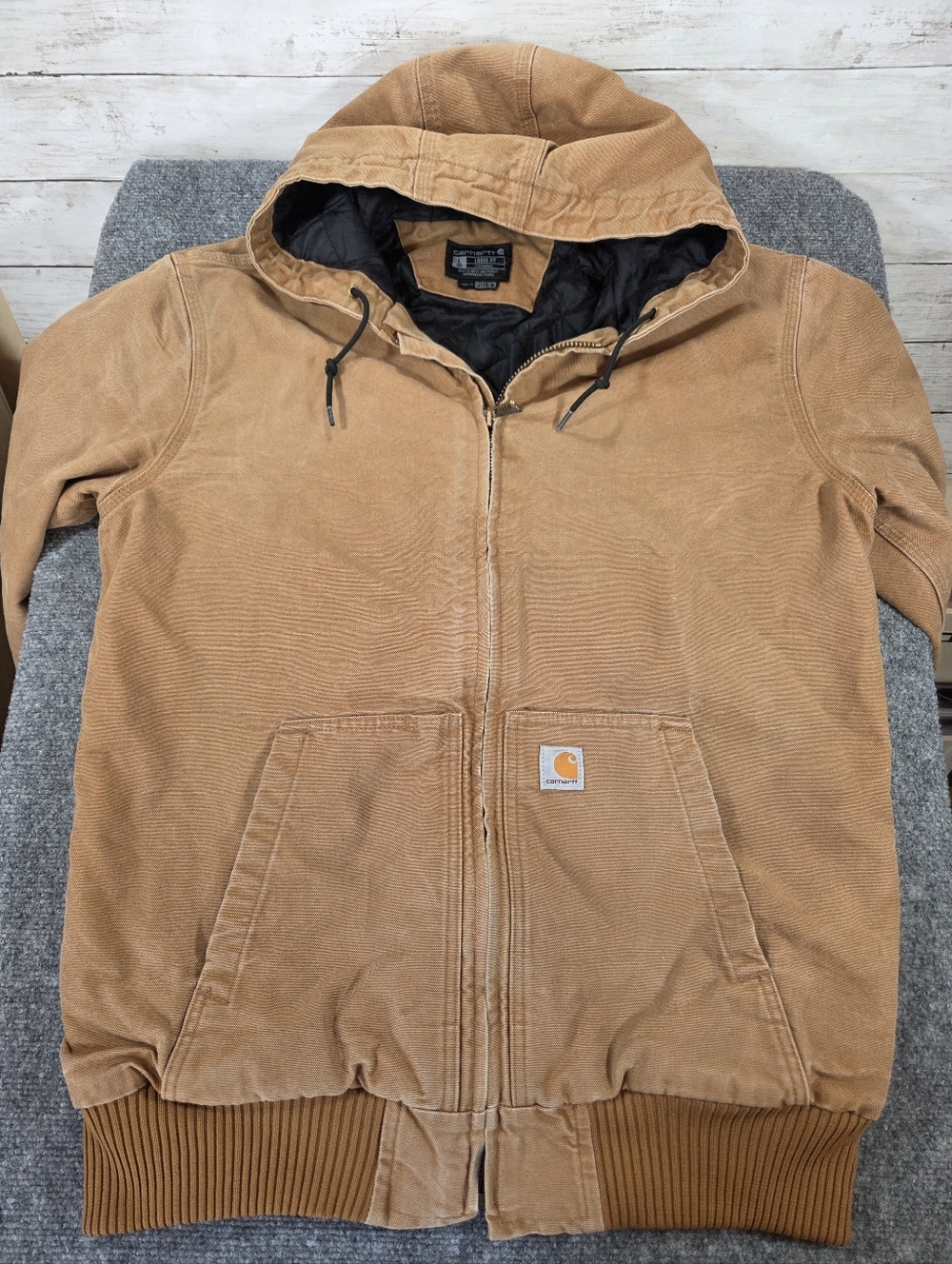 Carhartt J130 Duck Active Jacket Brown 3M Thinsulate L Tall Workwear Hoodie